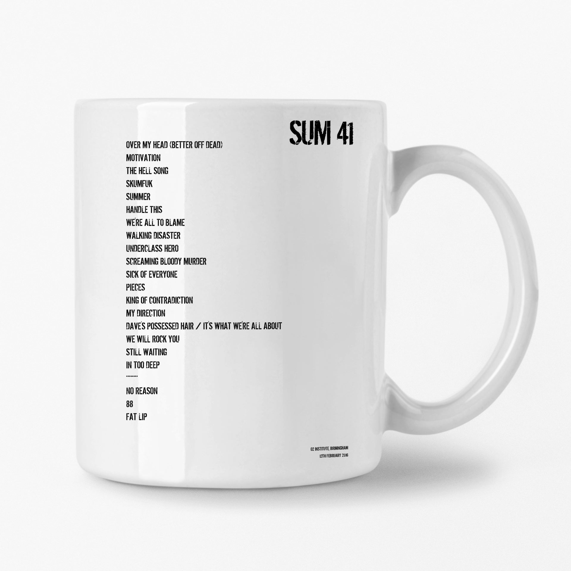 Sum 41 Birmingham 12th February 2016 Setlist Mug - Setlist