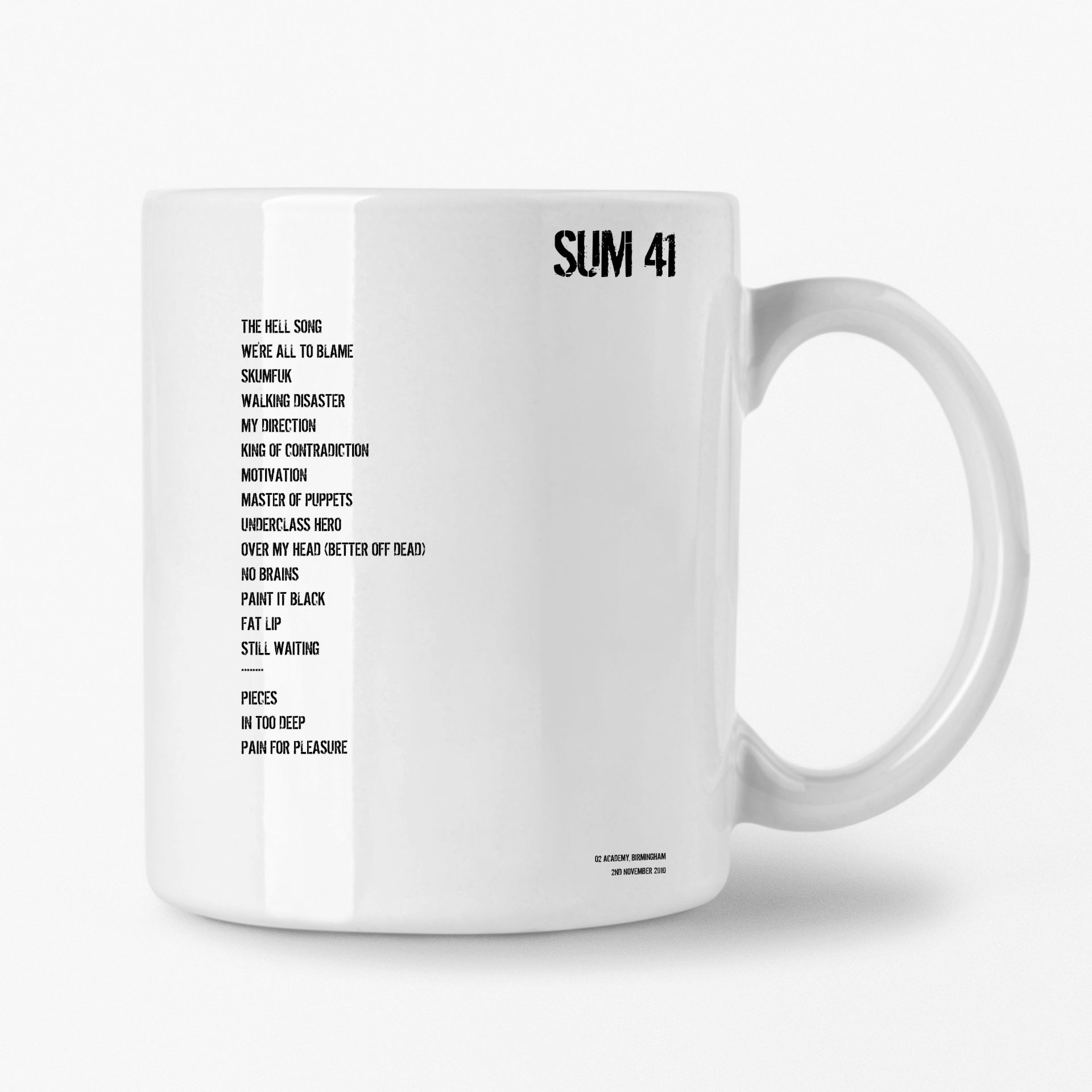 Sum 41 Birmingham 2nd November 2010 Setlist Mug - Setlist