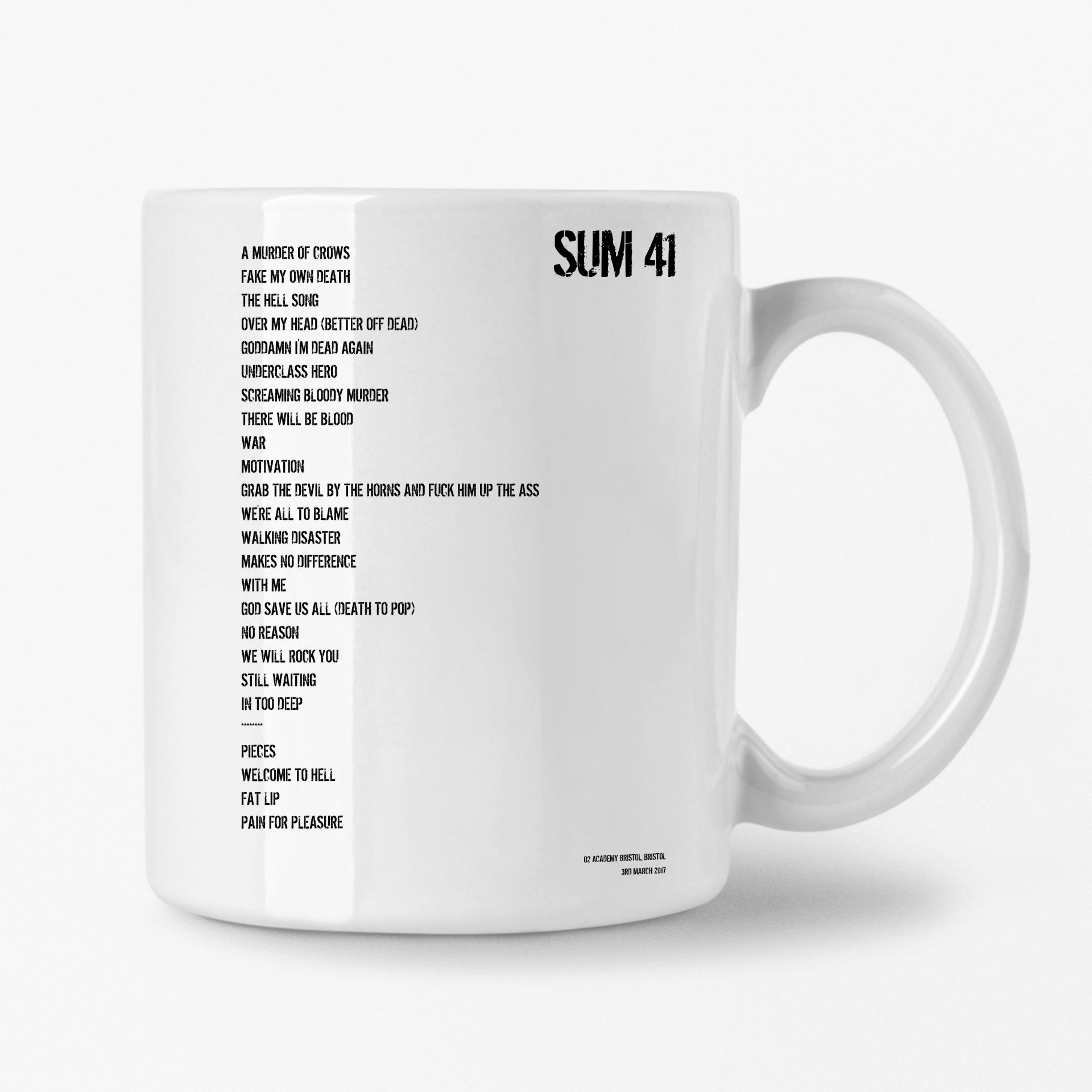 Sum 41 Bristol 3rd March 2017 Setlist Mug - Setlist