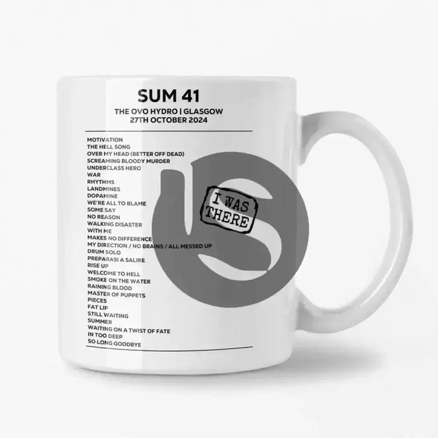 Sum 41 Glasgow 27th October 2024 - I Was There Setlist Mug - Setlist