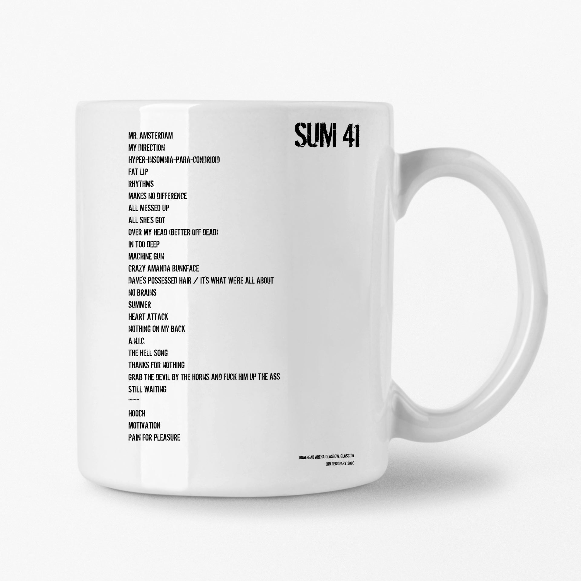 Sum 41 Glasgow 3rd February 2003 Setlist Mug - Setlist