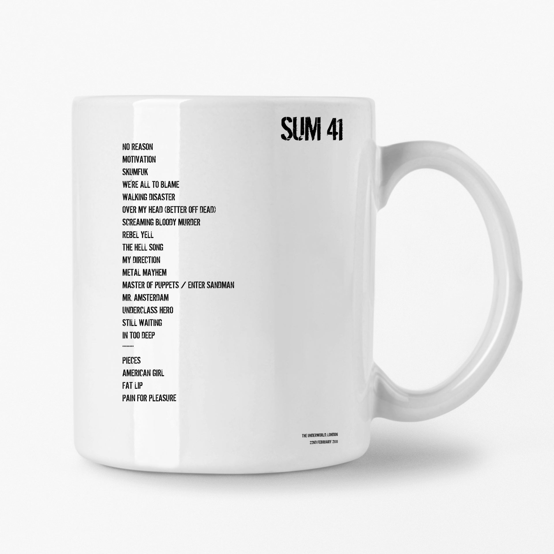 Sum 41 London 22nd February 2011 Setlist Mug - Setlist