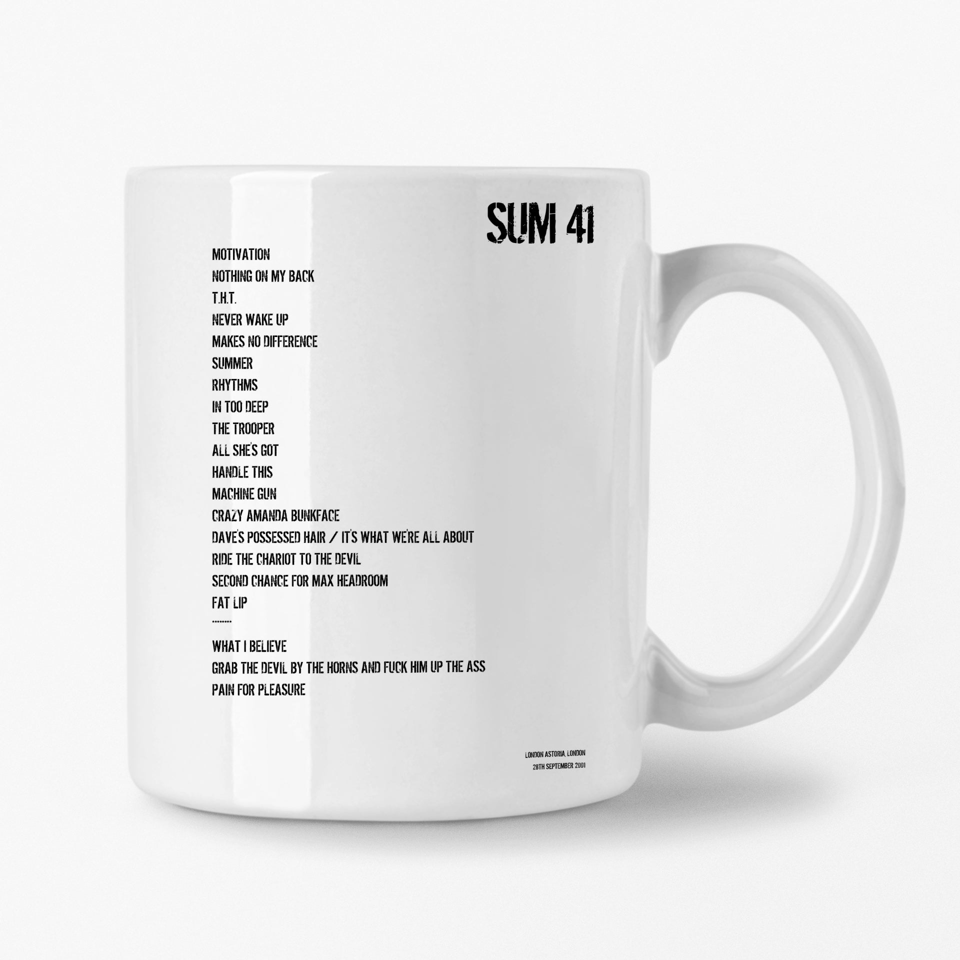 Sum 41 London 28th September 2001 Setlist Mug - Setlist