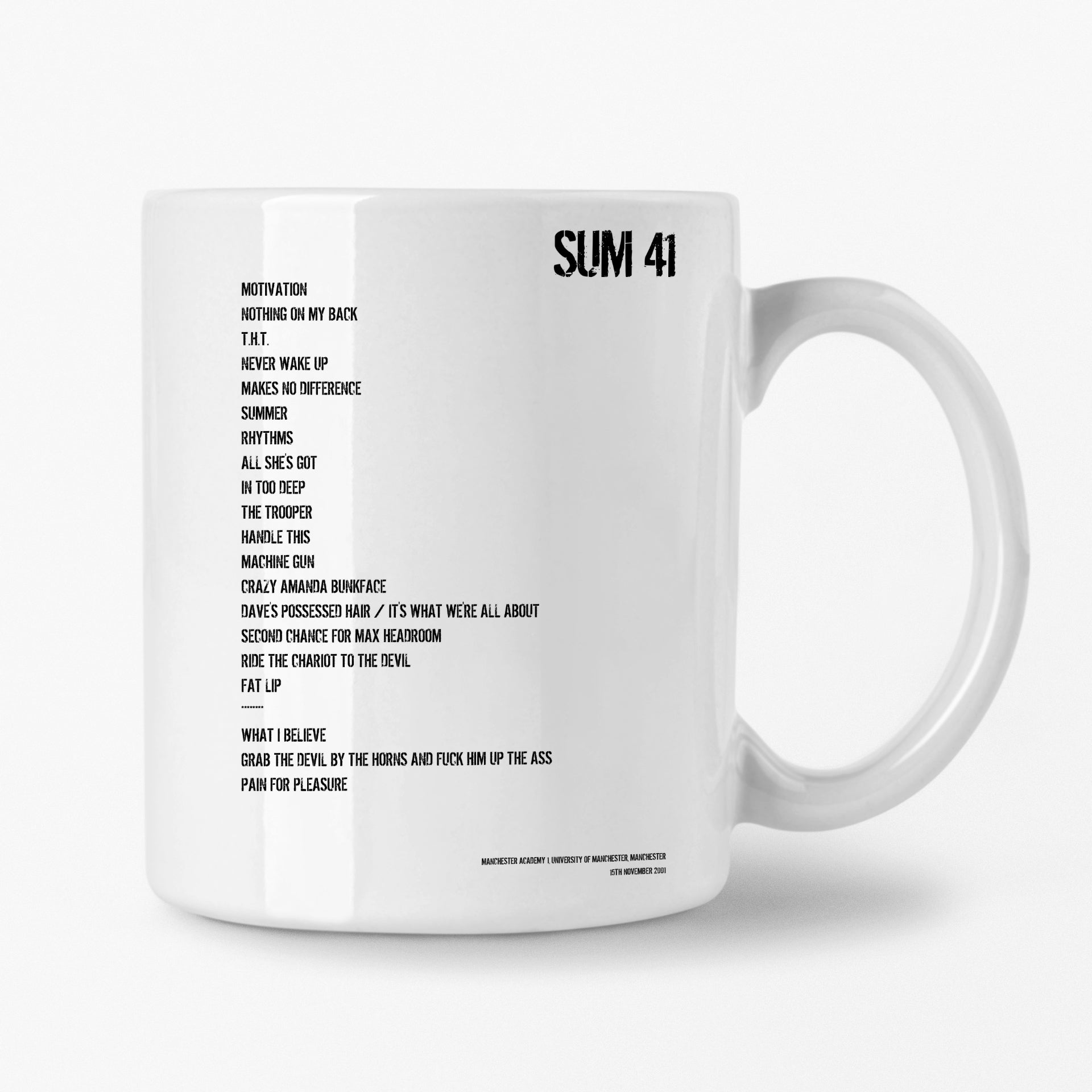 Sum 41 Manchester 15th November 2001 Setlist Mug - Setlist