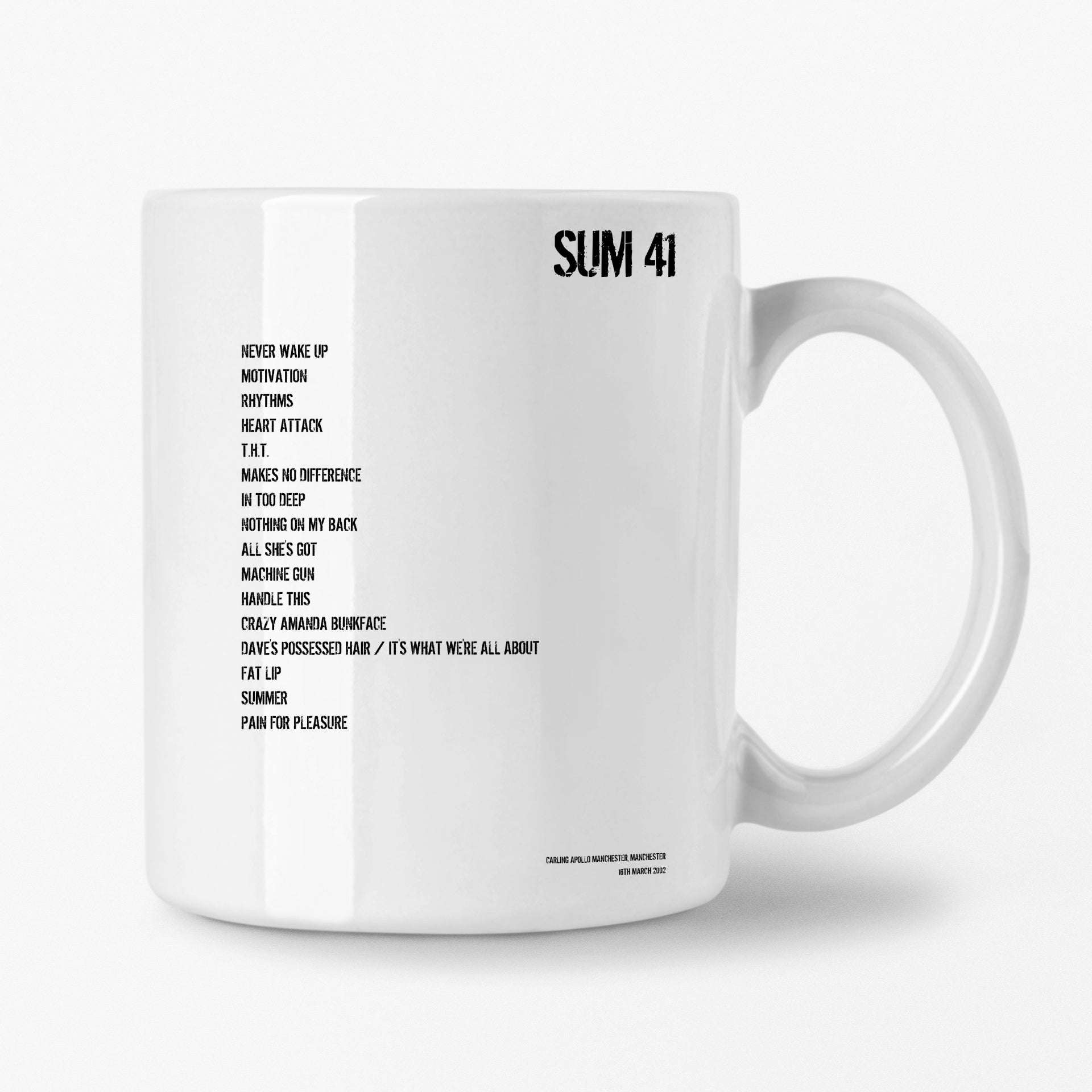 Sum 41 Manchester 16th March 2002 Setlist Mug - Setlist