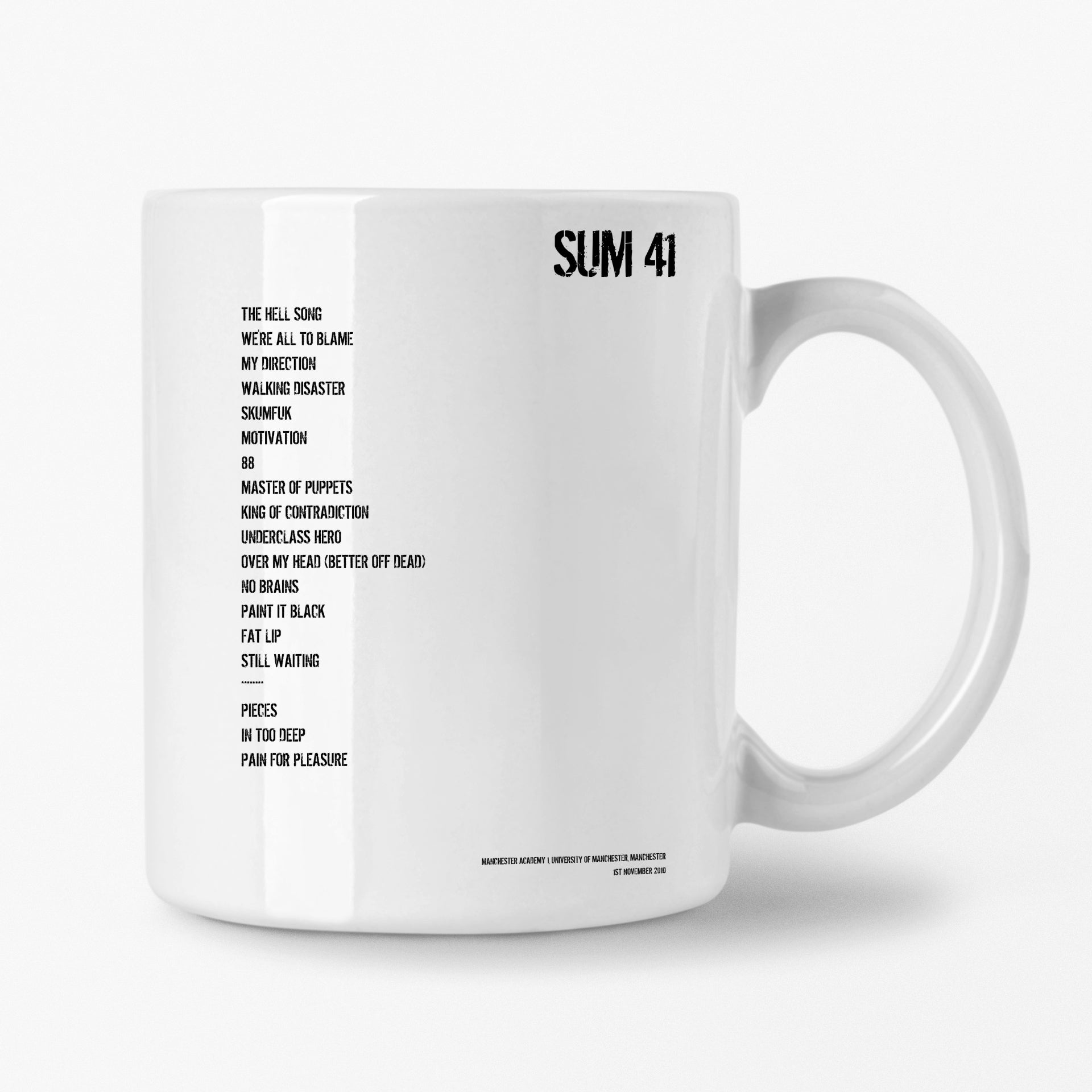 Sum 41 Manchester 1st November 2010 Setlist Mug - Setlist