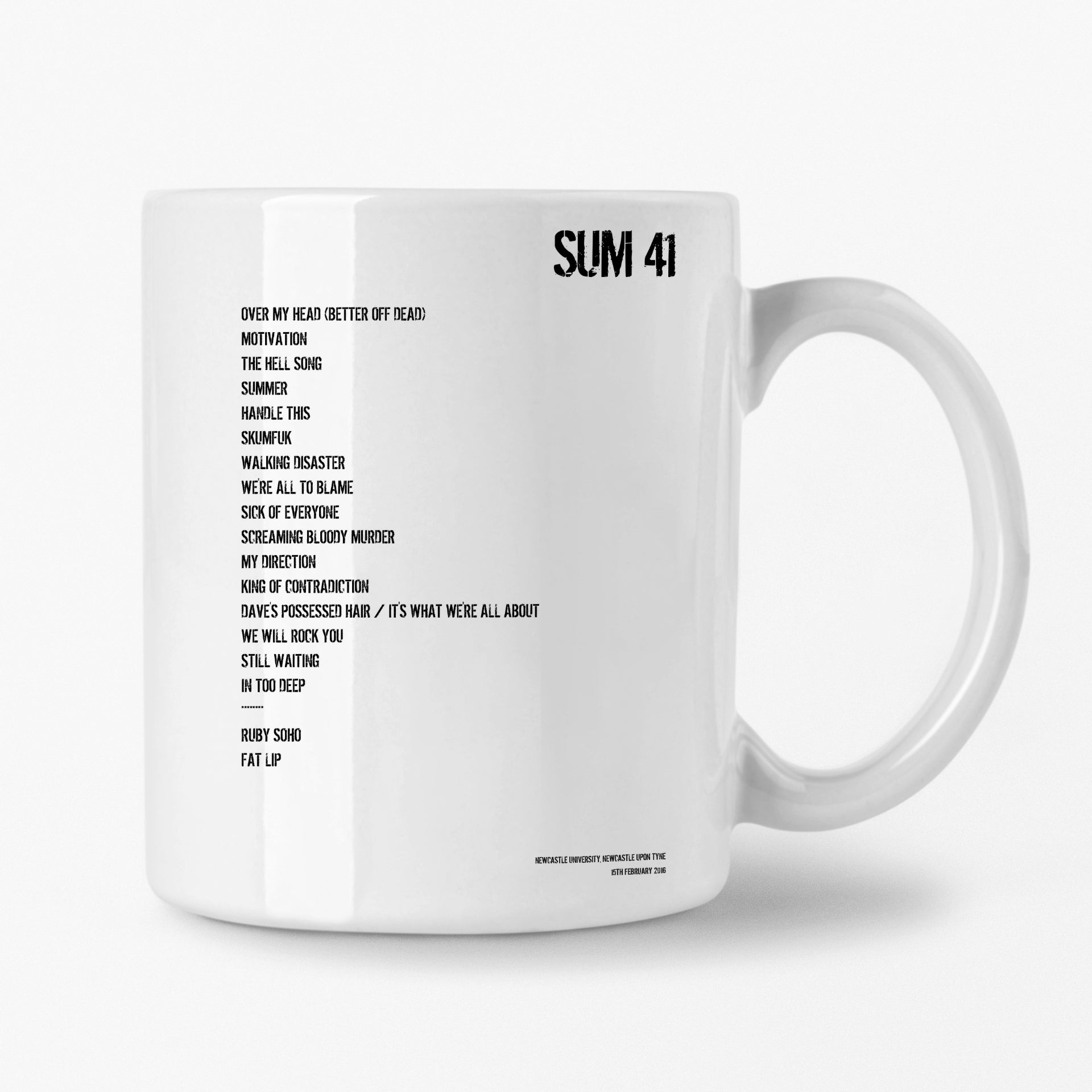 Sum 41 Newcastle upon Tyne 15th February 2016 Setlist Mug - Setlist