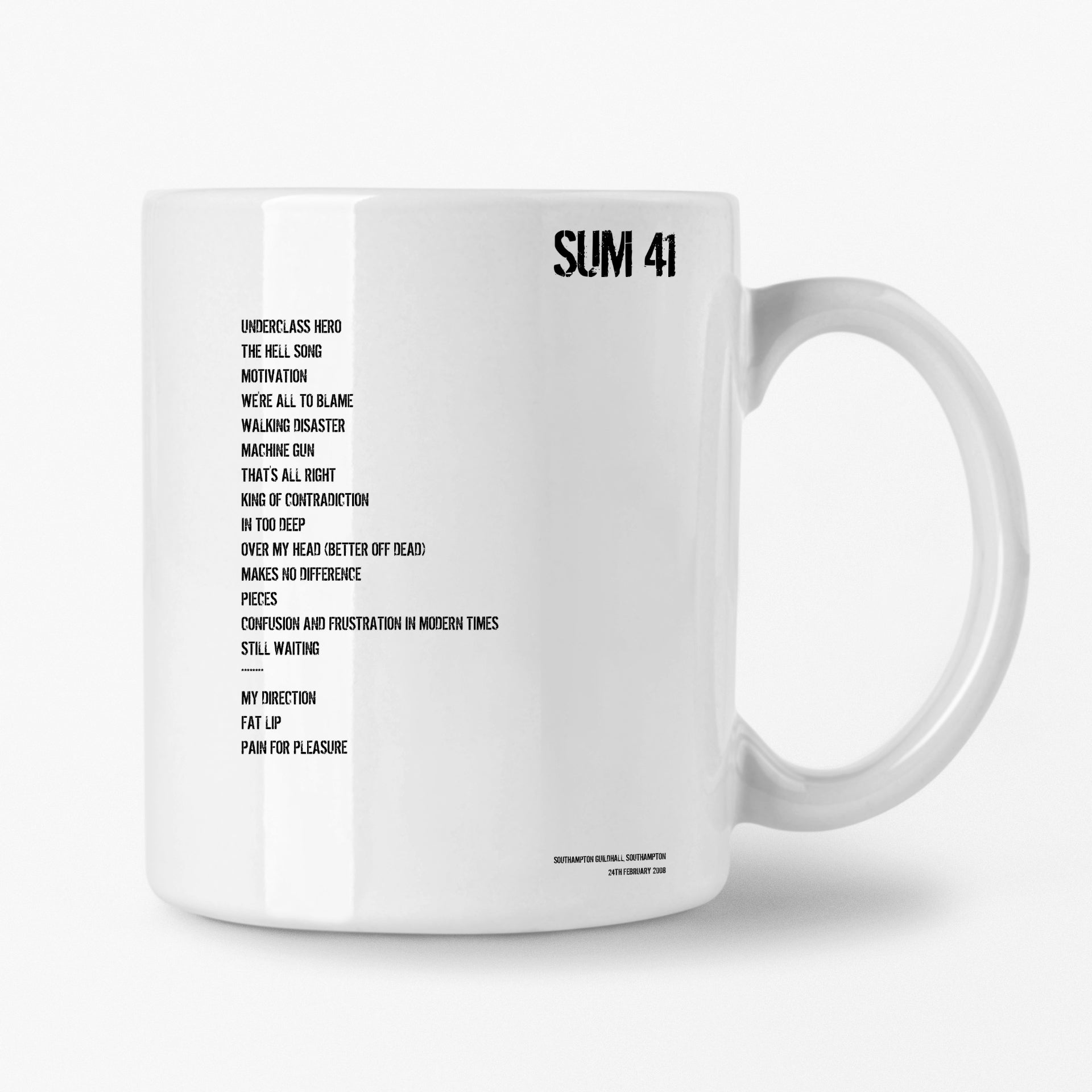 Sum 41 Southampton 24th February 2008 Setlist Mug - Setlist