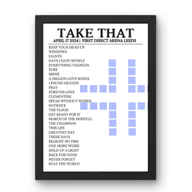 Take That Leeds April 17 2024 Replica Setlist - Alternate - Setlist