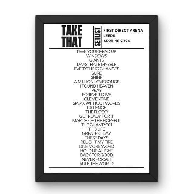 Take That Leeds April 18 2024 Replica Setlist - Setlist