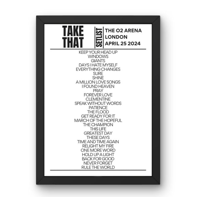 Take That London April 25 2024 Replica Setlist - Setlist