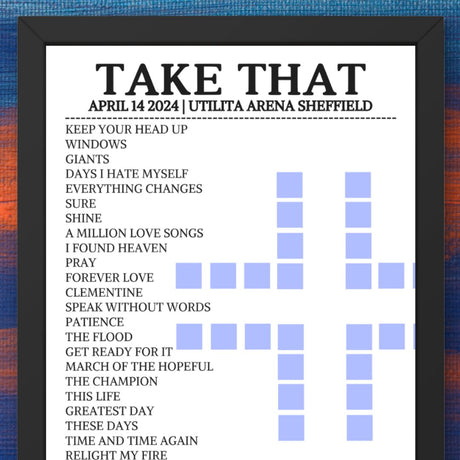 Take That Sheffield April 14 2024 Replica Setlist - Alternate - Setlist