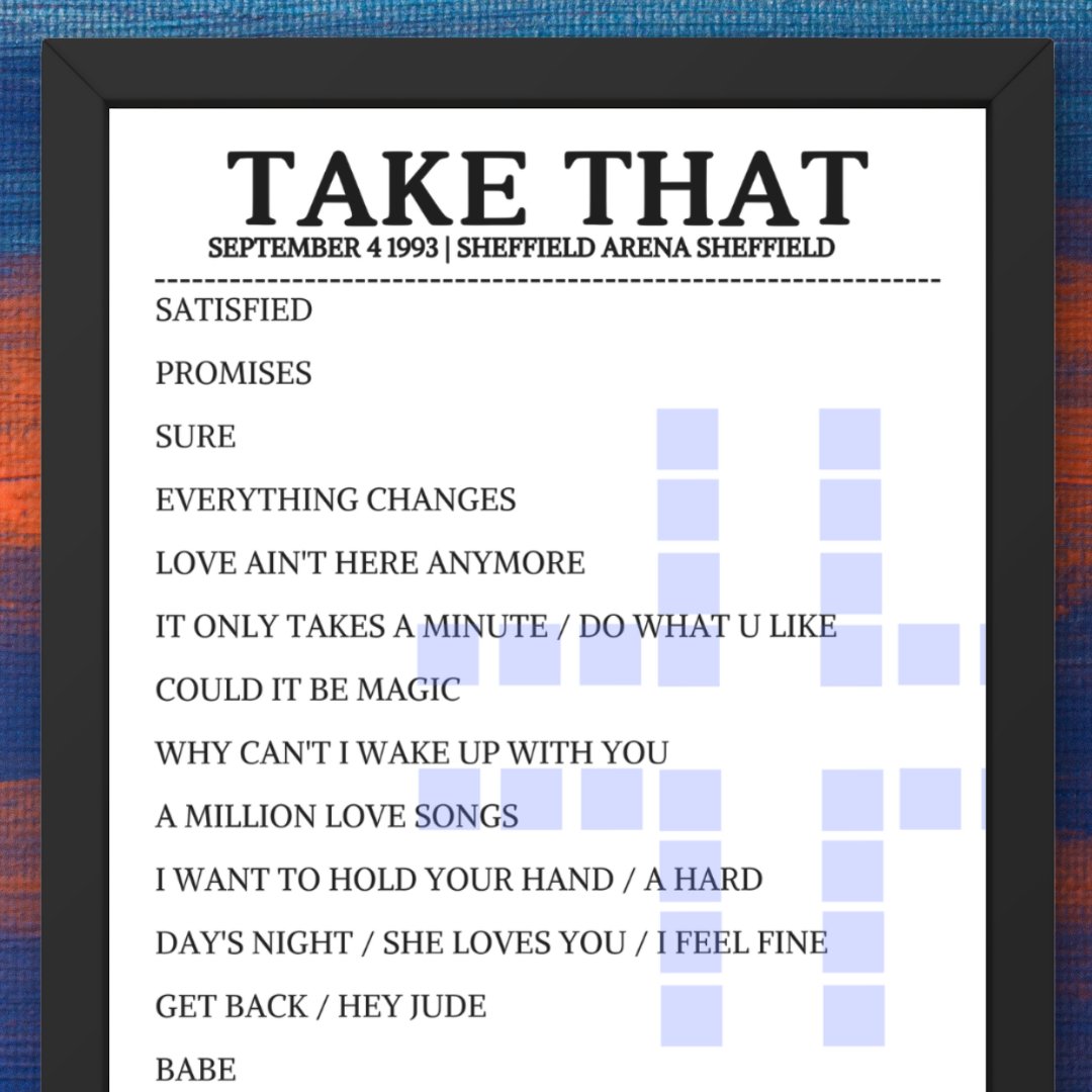 Take That Sheffield September 4 1994 Replica Setlist - Setlist