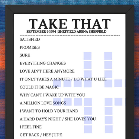 Take That Sheffield September 9 1994 Replica Setlist - Setlist