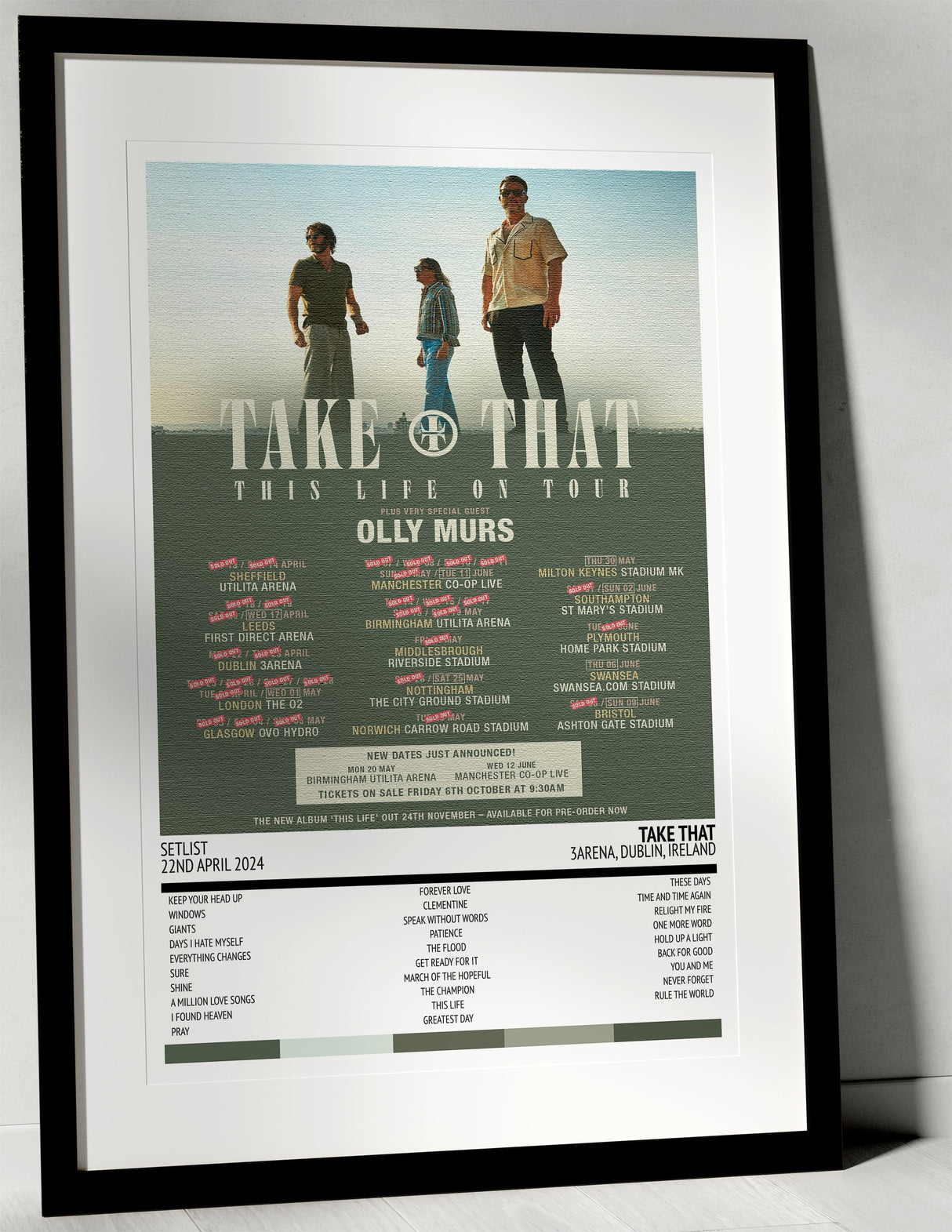 Take That This Life On Tour 3Arena Dublin 22nd April 2024 - Setlist Tour Poster - Setlist