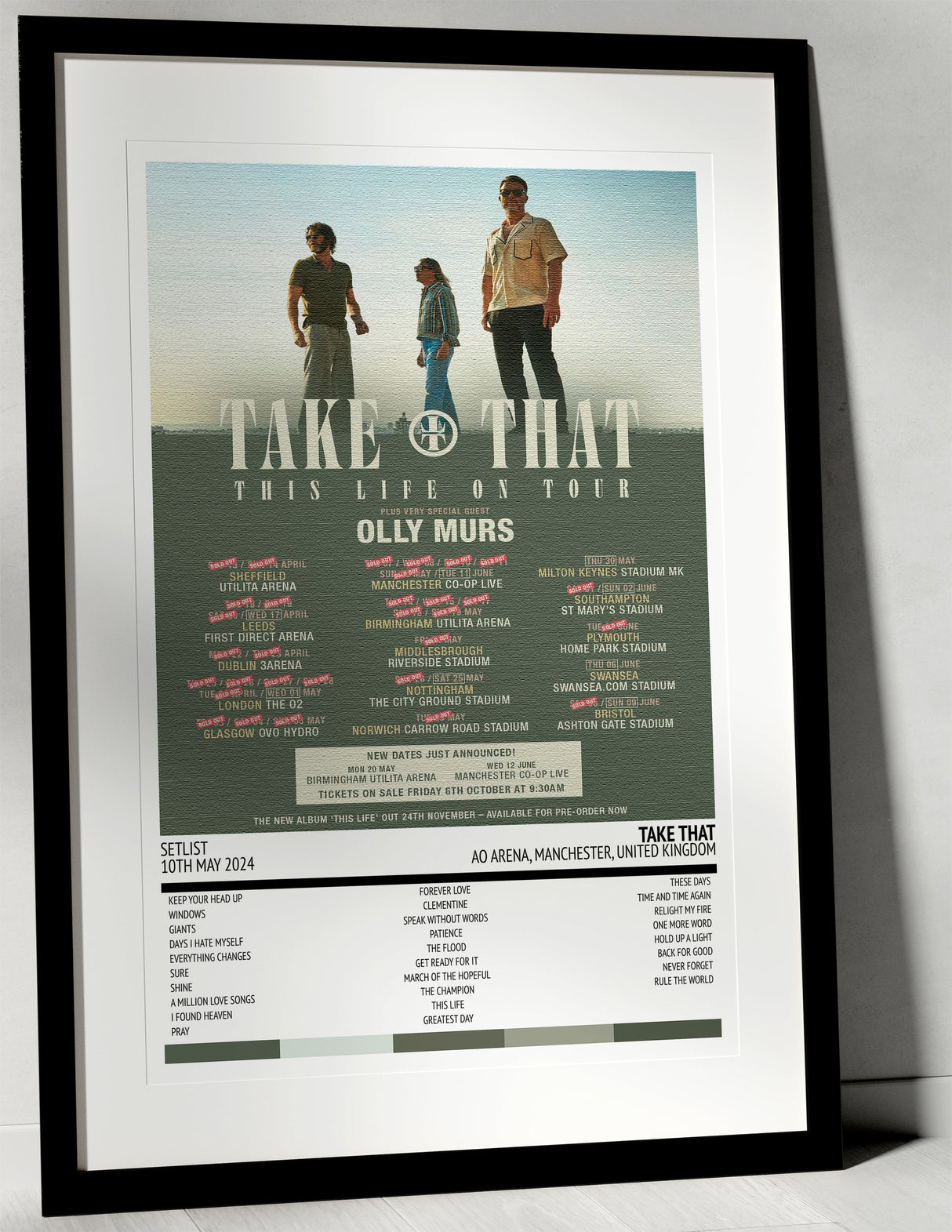 Take That This Life On Tour AO Arena Manchester 10th May 2024 - Setlist Tour Poster - Setlist