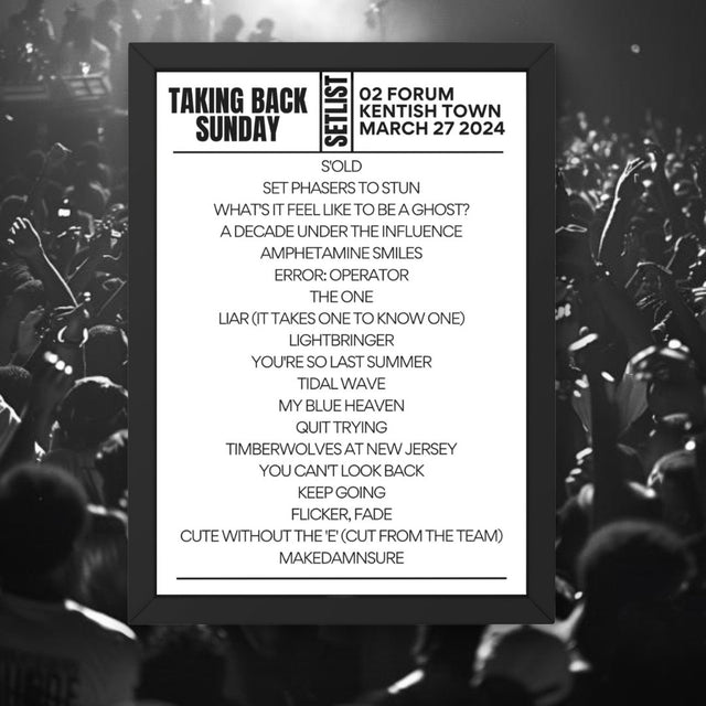 Taking Back Sunday London 2024 Replica Setlist Limited Edition