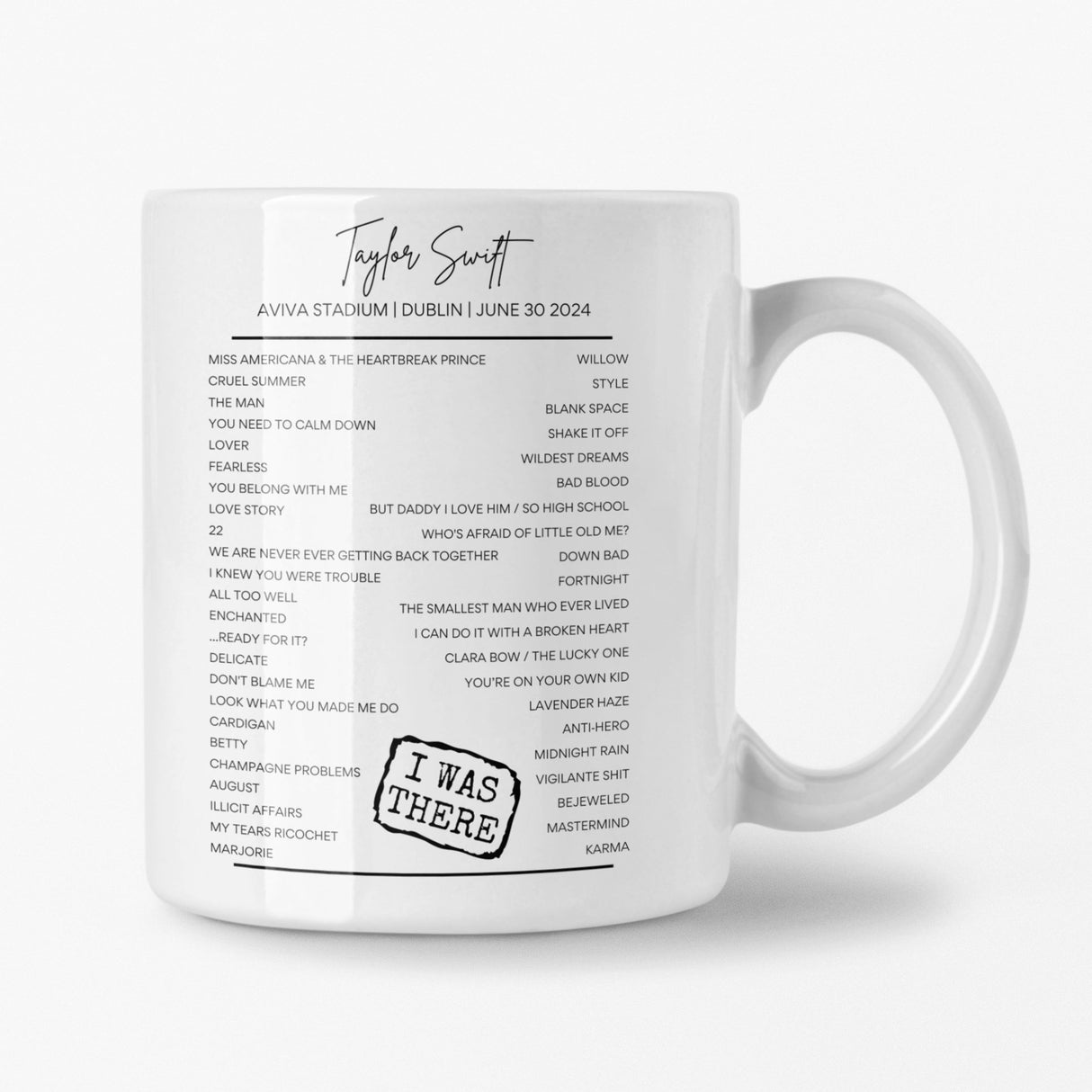 Taylor Swift Dublin June 30 2024 Setlist Mug - Setlist