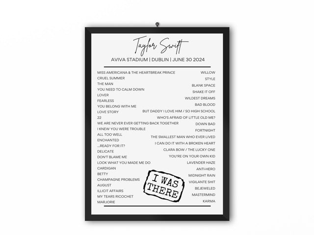 Taylor Swift Dublin June 30 2024 Setlist Poster - Setlist