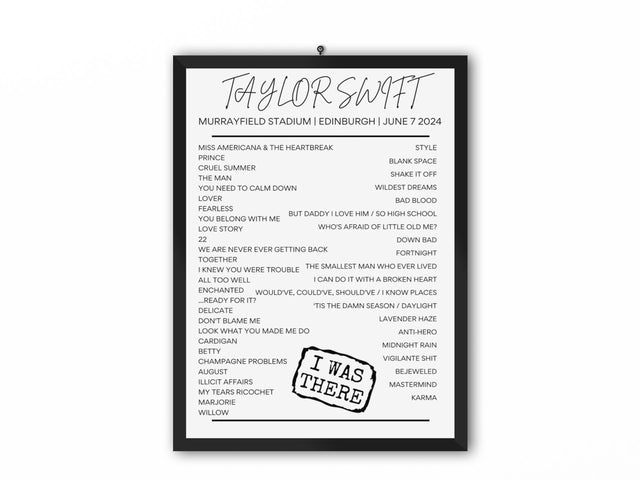 Taylor Swift Edinburgh June 7 2024 Setlist Poster - Setlist