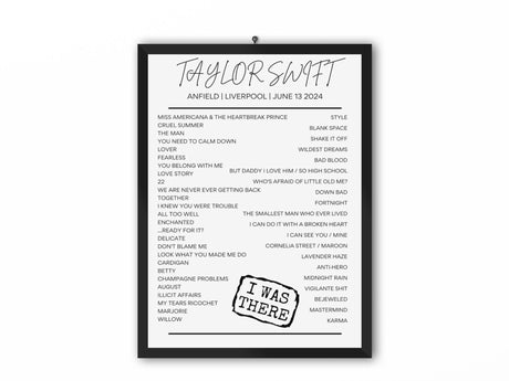 Taylor Swift Liverpool June 13 2024 Setlist Poster - Setlist