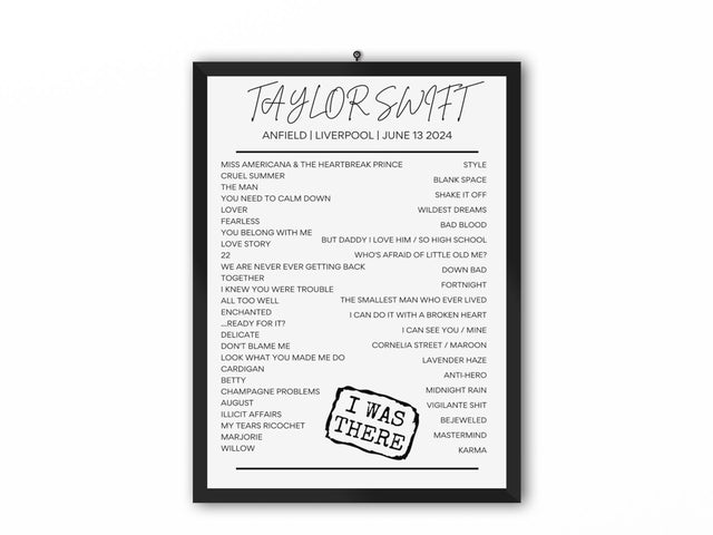 Taylor Swift Liverpool June 13 2024 Setlist Poster - Setlist