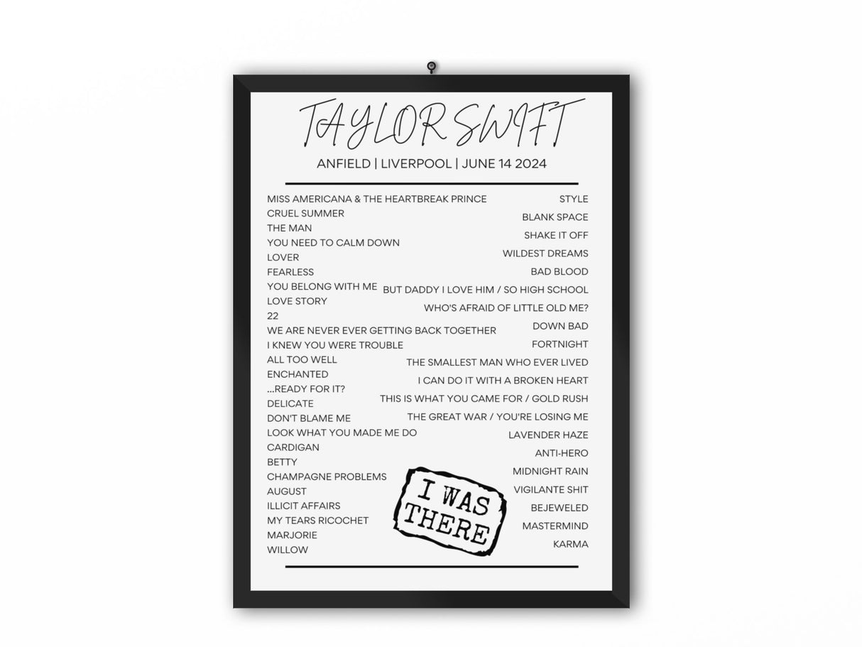 Taylor Swift Liverpool June 14 2024 Setlist Poster - Setlist