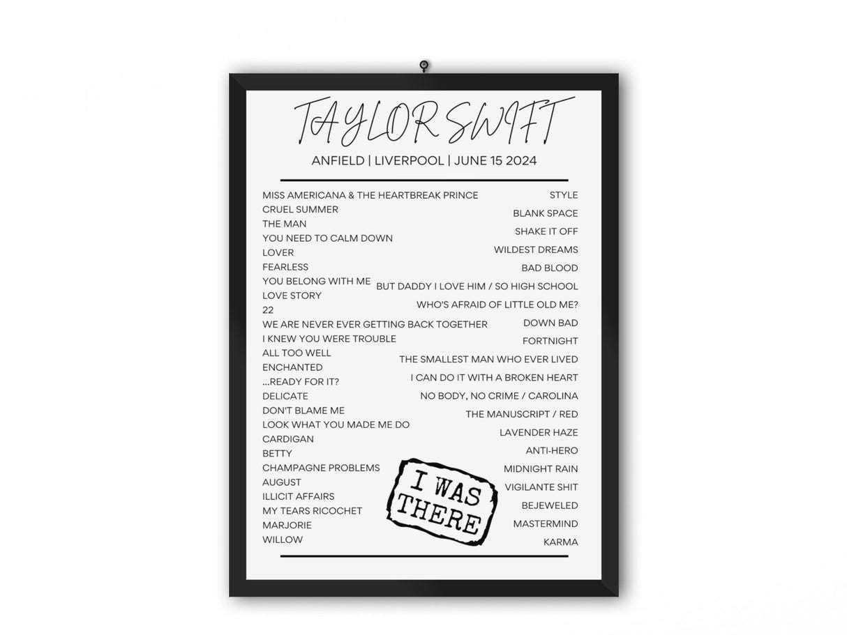 Taylor Swift Liverpool June 15 2024 Setlist Poster - Setlist