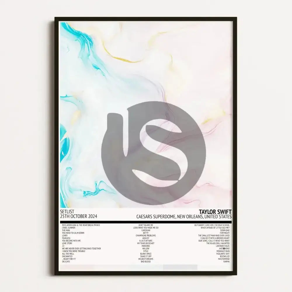 Taylor Swift The Eras Tour New Orleans 25th October 2024 Setlist Tour Poster - Setlist