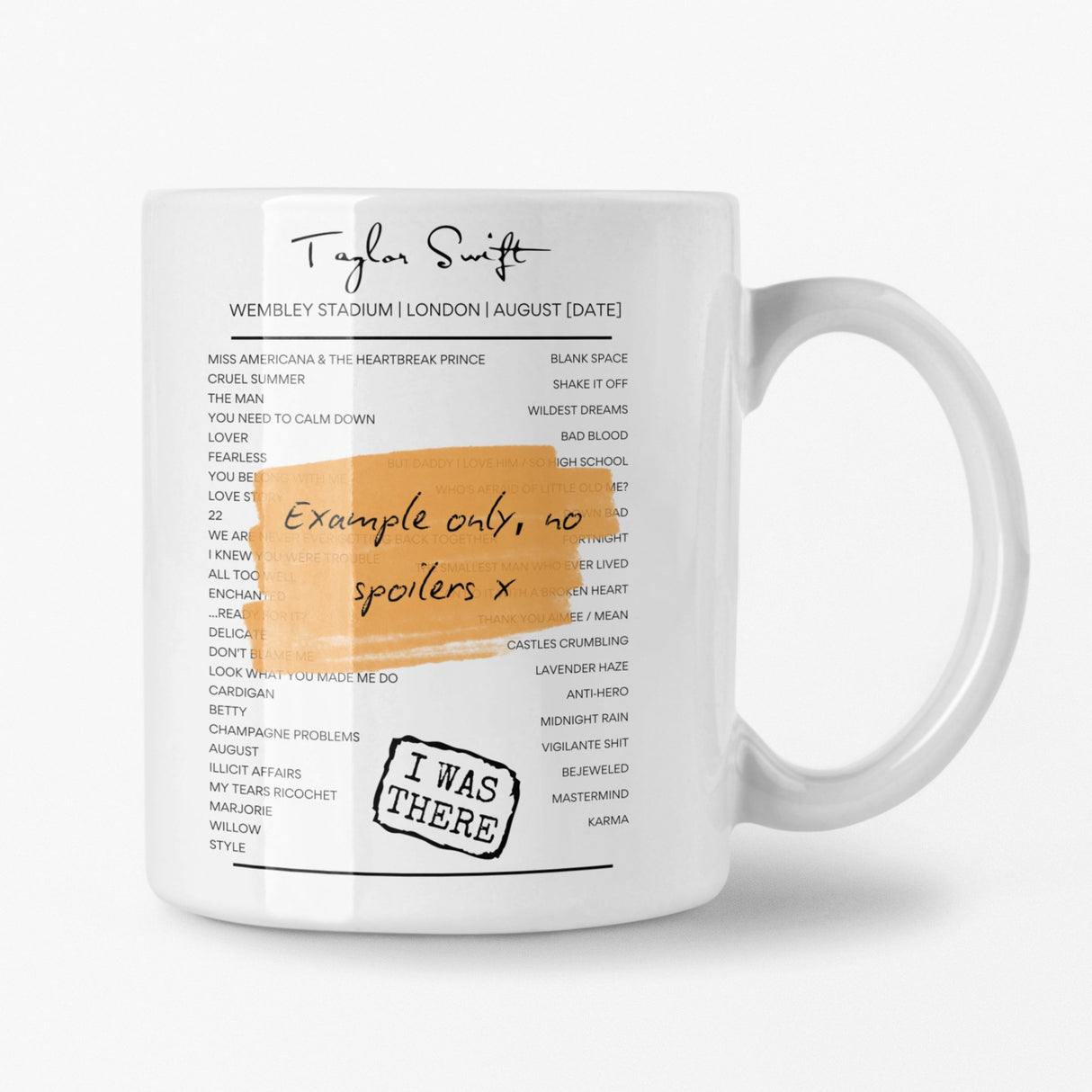 Taylor Swift Wembley August 2024 Setlist Mug All Dates