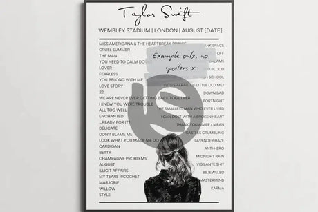 Taylor Swift Wembley August 2024 - Setlist Posters - Sketch Style - All Dates - Setlist