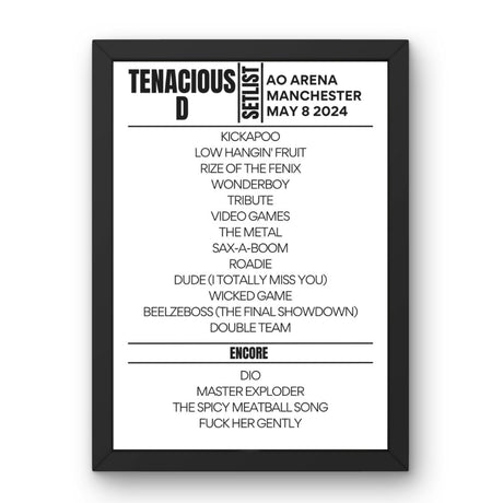 Tenacious D Manchester May 8 2024 Replica Setlist - Setlist