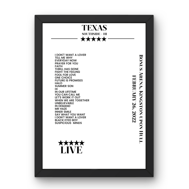 Texas Bonus Arena Kingston upon Hull 26 February 2022 Setlist Poster - Setlist