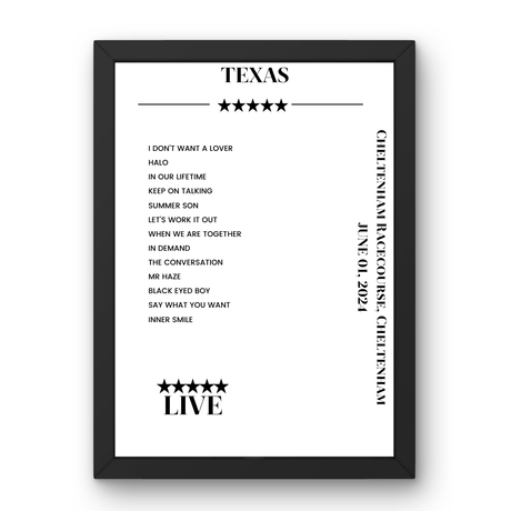 Texas Cheltenham Racecourse Cheltenham 01 June 2024 Setlist Poster - Setlist