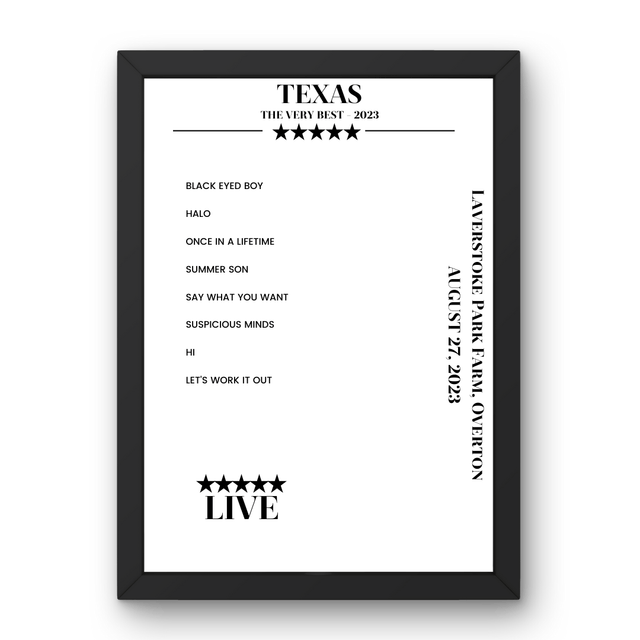 Texas Laverstoke Park Farm Overton 27 August 2023 Setlist Poster - Setlist