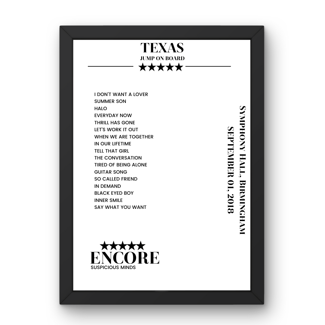 Texas Symphony Hall Birmingham 01 September 2018 Setlist Poster - Setlist