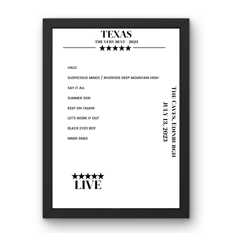 Texas The Caves Edinburgh 13 July 2023 Setlist Poster - Setlist