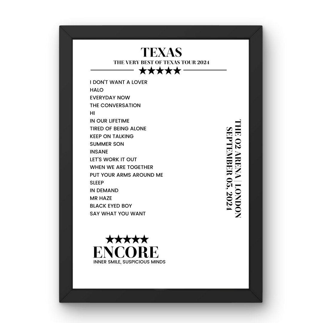 Texas The O2 Arena London 05 September 2024 Setlist Poster - Setlist