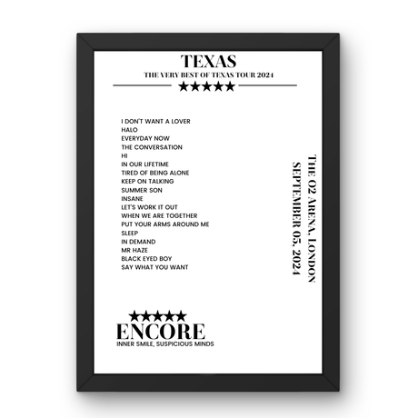 Texas The O2 Arena London 05 September 2024 Setlist Poster - Setlist