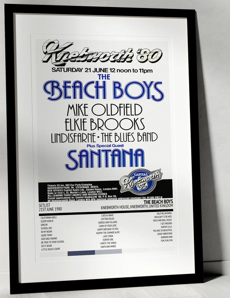 The Beach Boys 1980 European Tour Knebworth House Knebworth 21st June 1980 - Setlist Tour Poster - Setlist