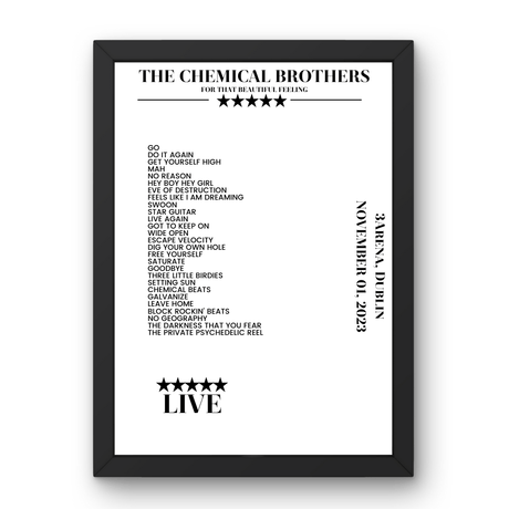 The Chemical Brothers November 01, 2023 3Arena Dublin Setlist Poster - Setlist