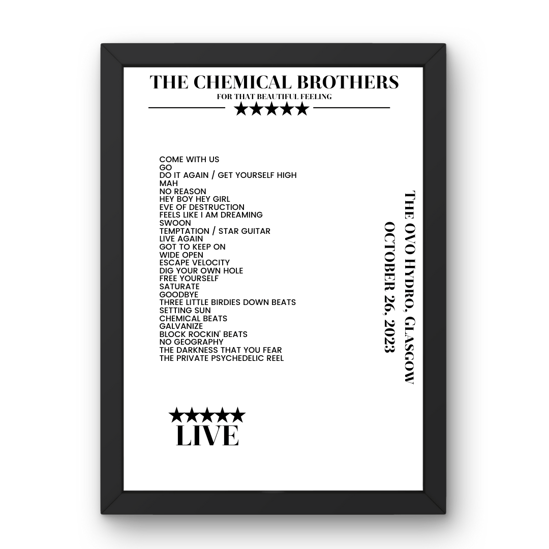 The Chemical Brothers October 26, 2023 The OVO Hydro Glasgow Setlist Poster - Setlist