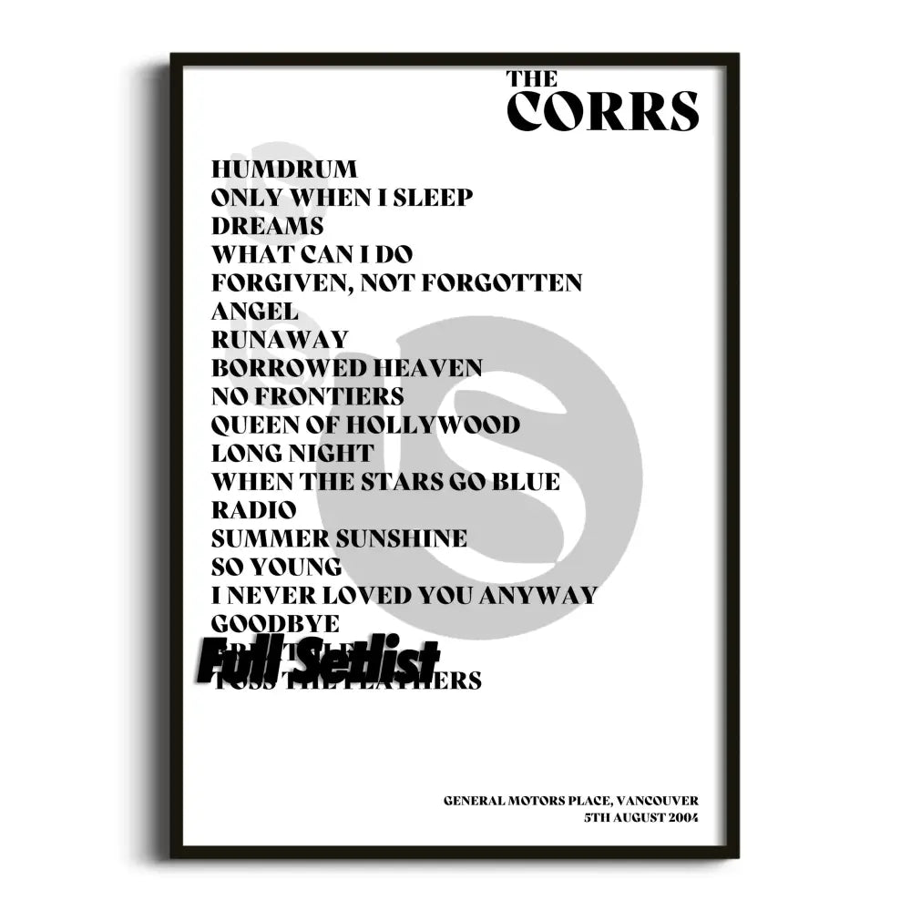 The Corrs - Borrowed Heaven Tour - Setlist Posters - Setlist