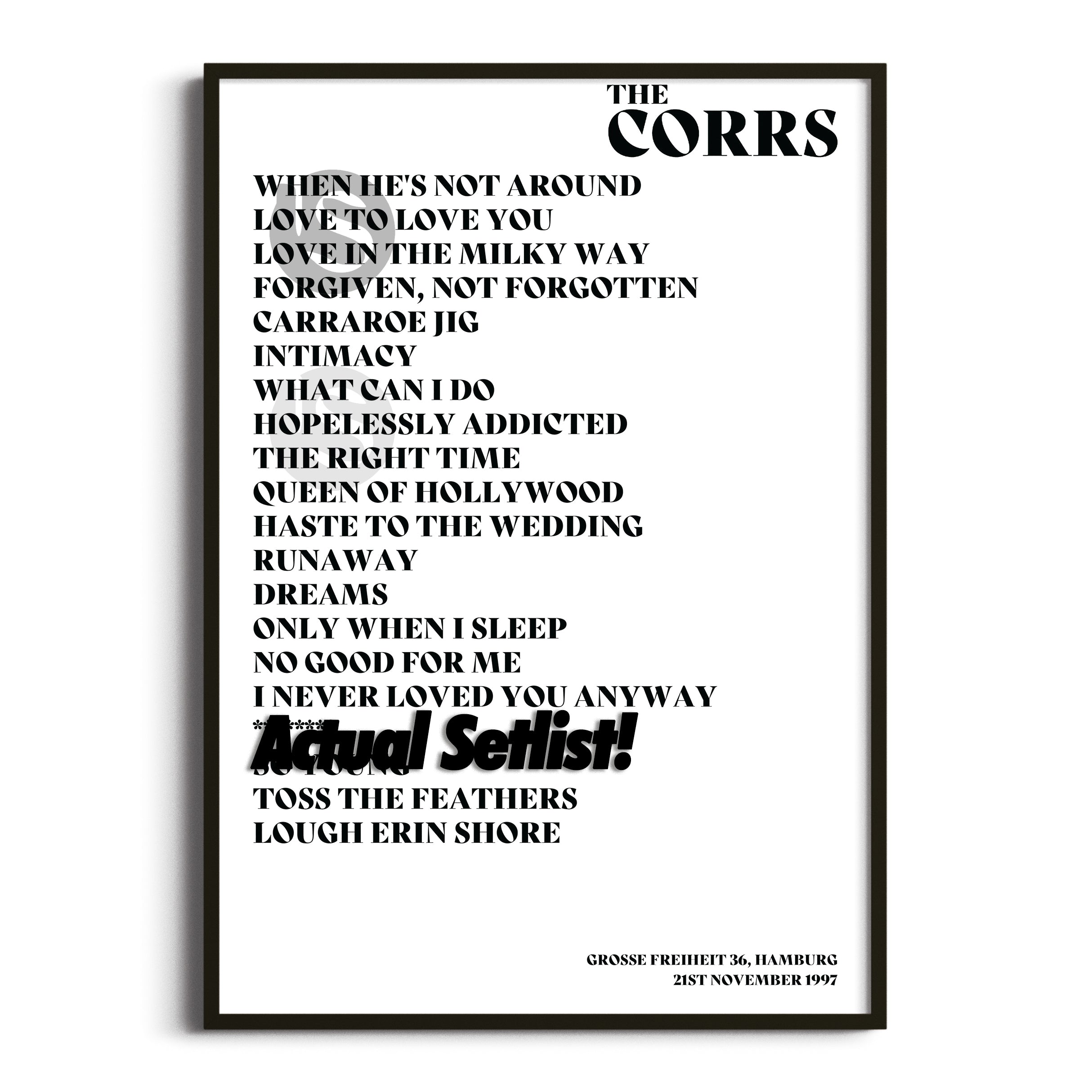 The Corrs - Talk On Corners - Setlist Posters - Setlist