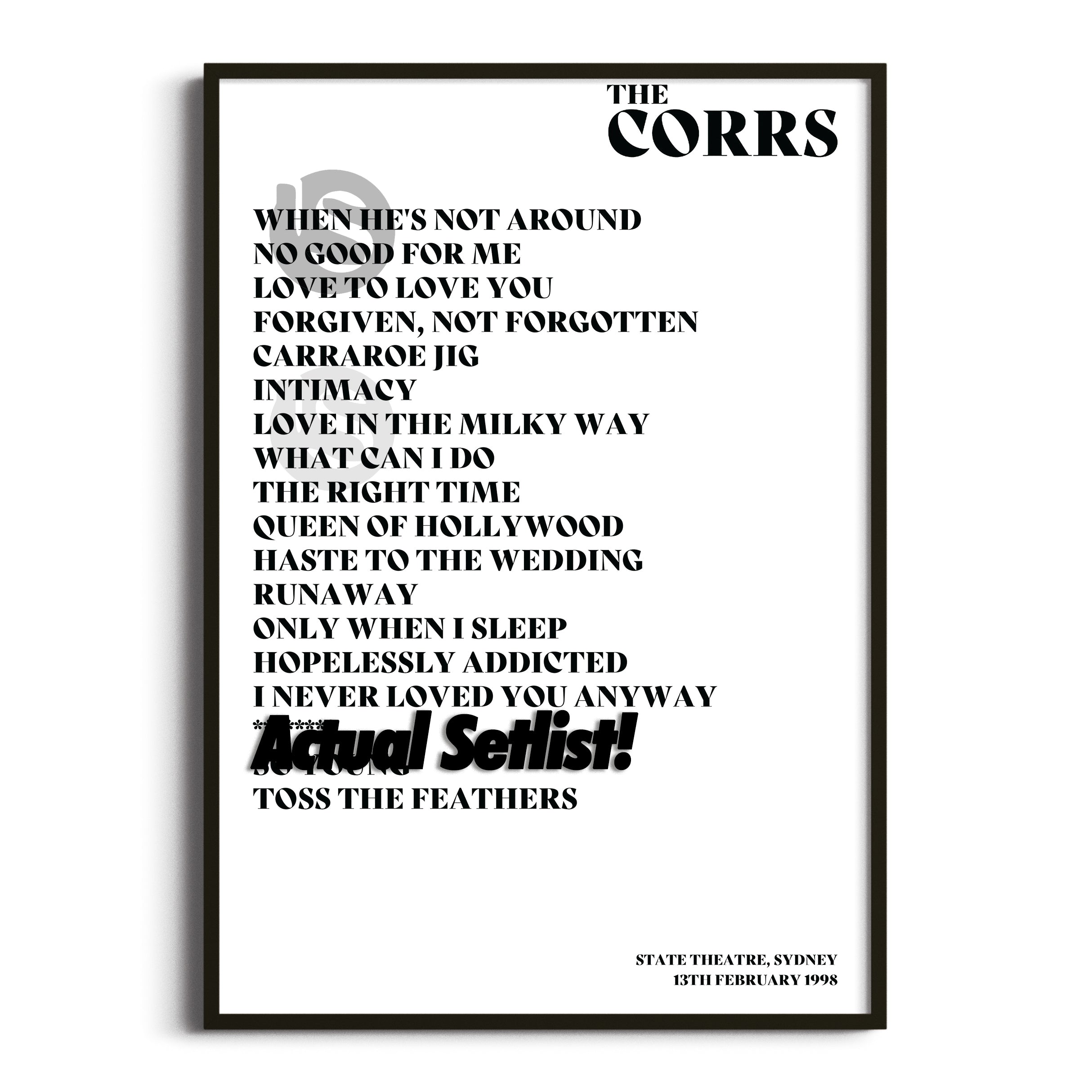 The Corrs - Talk On Corners - Setlist Posters - Setlist