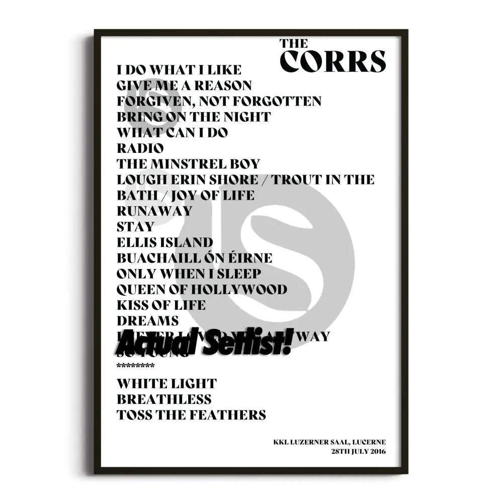 The Corrs - White Light Tour - Setlist Posters - Setlist