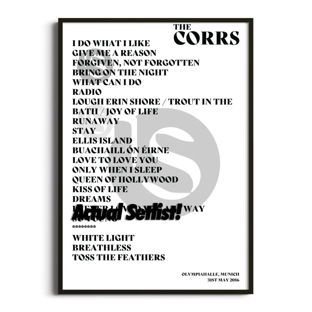 The Corrs - White Light Tour - Setlist Posters - Setlist