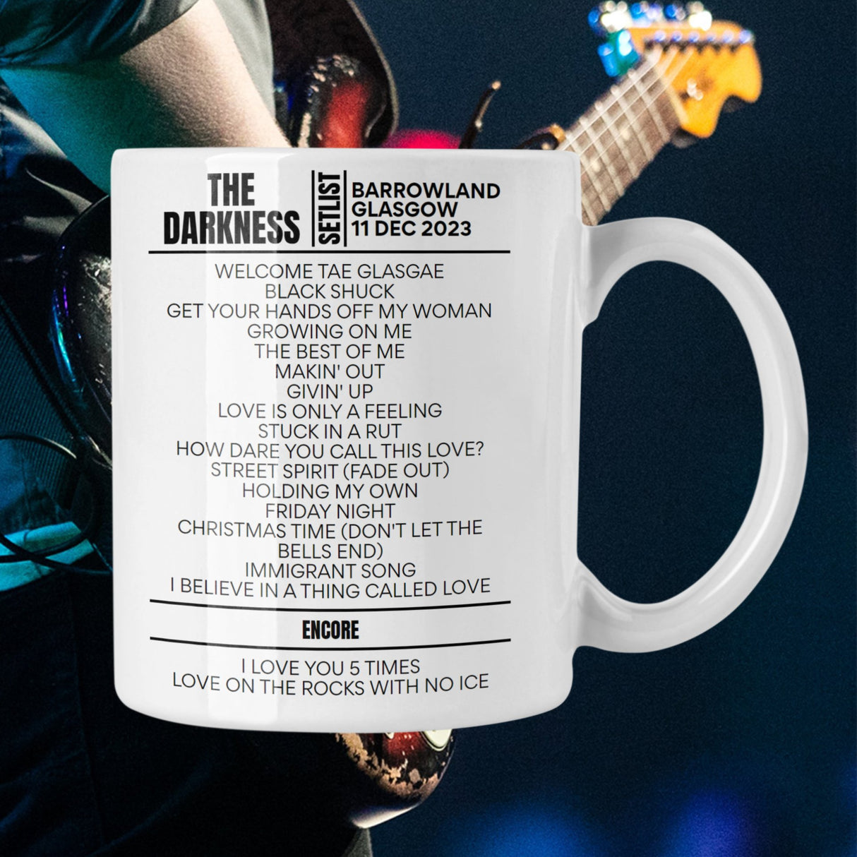 The Darkness Glasgow December 11, 2023 Replica Setlist Mug - Setlist