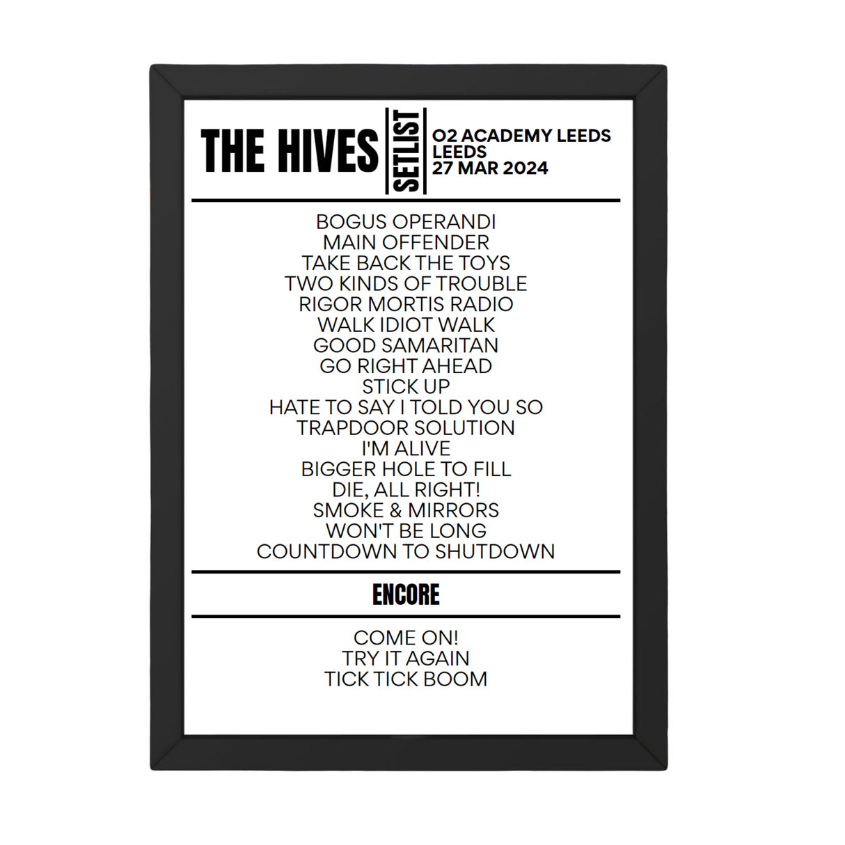 The Hives Leeds March 2024 Setlist - Setlist