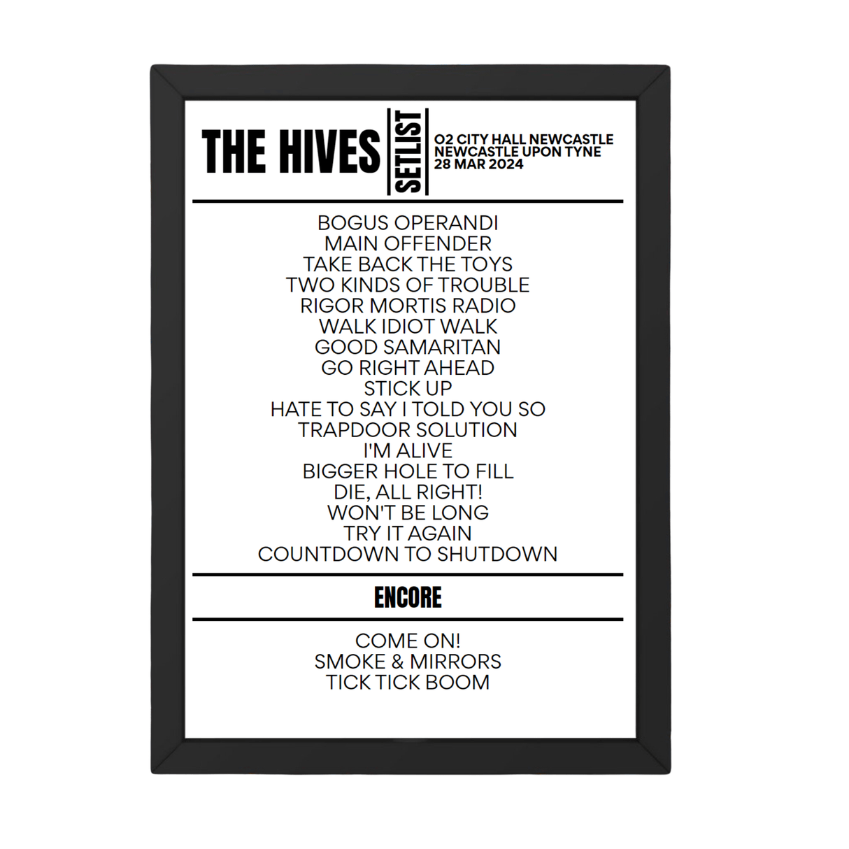 The Hives Newcastle March 2024 Setlist - Setlist